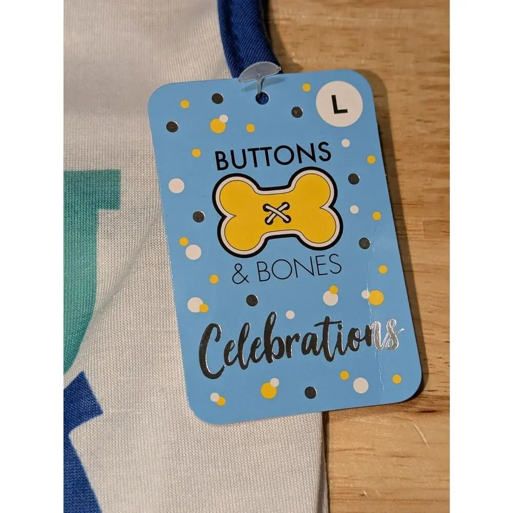 Buttons & Bones Large Dog Tank Top Sun's Out Tongue's Out Blue Trim Pet Shirt
